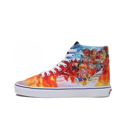 One Piece x Vans SK8 'Панк Hazard' Высокие Кроссовки для Скейтбординга Унисекс Синие Оранжевые