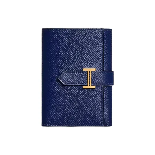 HERMES Bearn Epsom Телячья кожа Кошелек Женские Сапфирово-синий Британский Зеленый