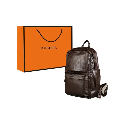 OUBOTE Рюкзак из коровьей кожи мужской темный кофейный
