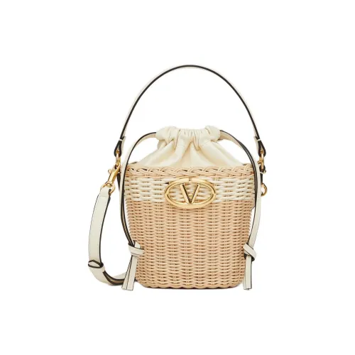 Valentino Vlogo Прутья ивы Ведрообразная сумка Сумка Сумка через плечо Сумка через плечо Женская Натуральная Айвори Белая