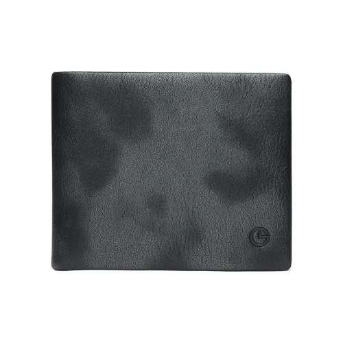 GOLDLION Короткий кошелек из крупнозернистой текстуры коровьей кожи мужской черный