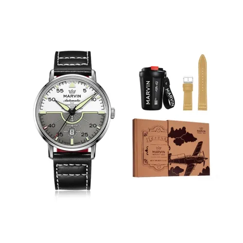 MARVIN Flight Collection Механические Мужские Часы Часы 41 мм Белый Циферблат Корпус из Нержавеющей Стали