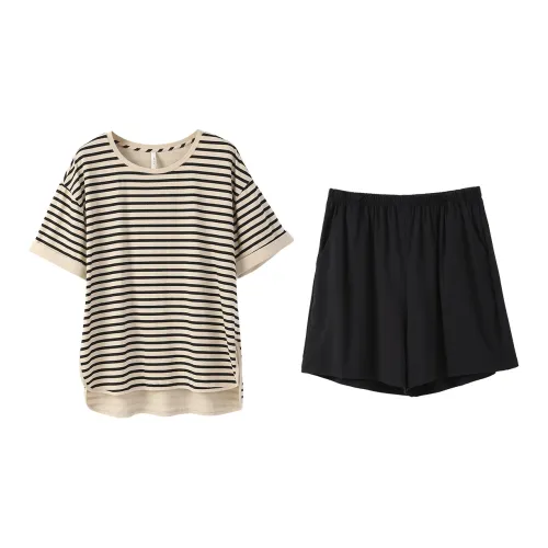 Aannsfam Pajama Комплект Женский Кремовый Абрикосовый Желтый