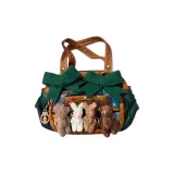 Темно-зеленая двойная сумка через плечо с бабочкой, арочным дизайном, маленьким медвежонком и кроликом