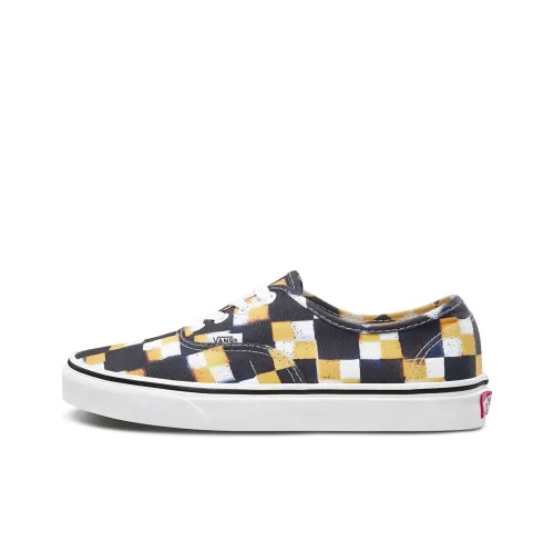 VANS Authentic Series Низкие Кроссовки для Скейтбординга Женские Желто-Серые Шахматный Узор