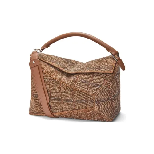 LOEWE Пазл Клетка Шерсть с Спилком Корова Сумка через плечо Сумка Большая Женская Коричневая
