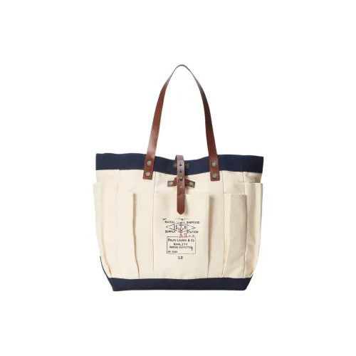 Polo Ralph Lauren Кожа Панельная Холст Сумка Мужская Морской Синий и Кремовый