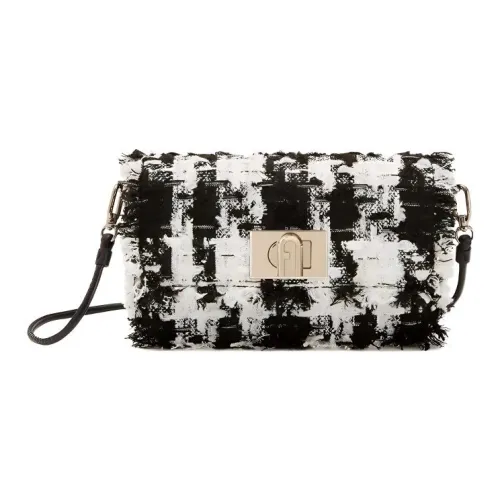 Furla 1927 Collection Твидовая маленькая квадратная сумка сумка через плечо женская черно-белая