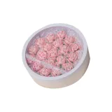 Белый круглый ведрообразный подарочный набор (19 розовых роз + цветочный грунт + рафия трава)