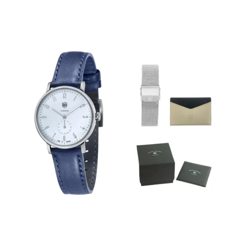 DUFA Gropius Collection Кварцевый механизм Унисекс Часы Синий циферблат Корпус из нержавеющей стали Ремешок из натуральной кожи