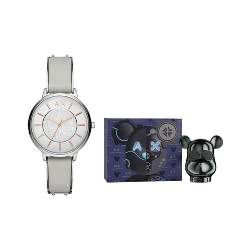 ARMANI EXCHANGEAE Наручные часы Кварцевый механизм Кожаный ремешок Серебристый циферблат Женские часы Bearbrick