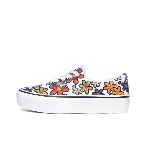Vans Era Блестящий Розовый Daisies Платформа Низкие Кроссовки для Скейтбординга Унисекс Белый Желтый Красный