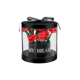 Средний размер, черная подарочная коробка + 9 роз