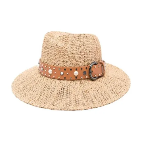 Maison Michel Кожа Солома Латунь Жемчужный Шляпы ведра Женские Коричневый