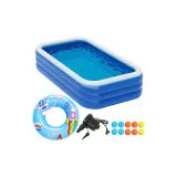 Синий Белый Плавательный бассейн [1,5 м стандартный] с электрическим насосом + 1 плавающее кольцо + 10 пляжных мячей