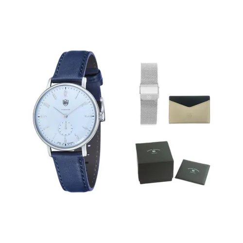 DUFA Кварцевый механизм Унисекс Часы Синий циферблат Нержавеющая сталь Корпус Часы Естественная кожа Ремешок