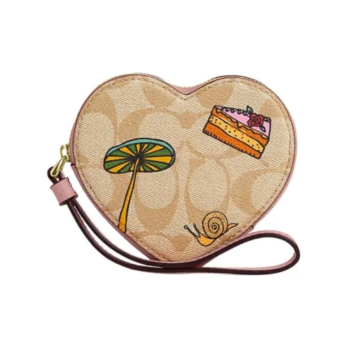 COACH Observed By Us Коллаборация Сердце Искусственная кожа Монета Кошелек Мини Женский Светлый хаки Светлый розовый