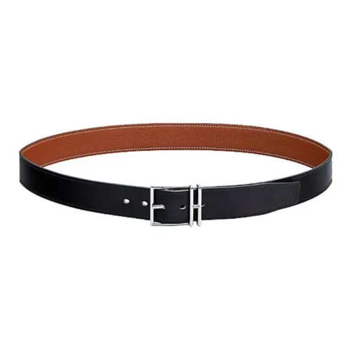 HERMES Люверс Дизайн Кожаные ремни Мужской Черный Ширина 3,2CM