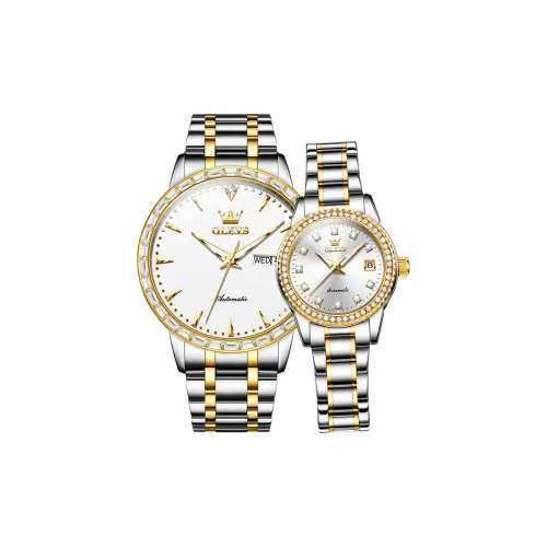 OLEVS Механический механизм ремешок из нержавеющей стали унисекс белый циферблат