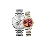 Мужской стальной браслет, натуральный белый + женский стальной браслет, красный.