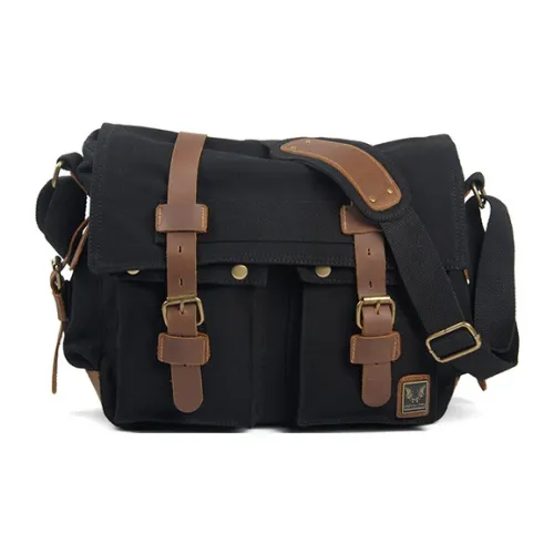 TTaG．baG Холст и кожа через плечо сумка стандартная мужская черная