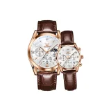 Коричневая кожа, розовый корпус, белый циферблат, парные часы