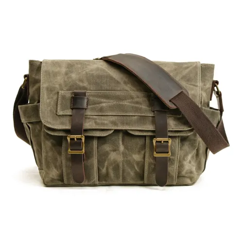 TTaG．baG Масляный воск Холст с лицевой коровьей кожей Холст Сумка через плечо Мужская Хаки Зеленый Черный Темно-серый