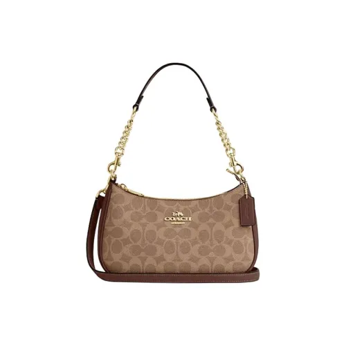 COACH Teri Искусственная кожа с переработанной кожей сумка через плечо сумка среднего размера женская цвет хаки