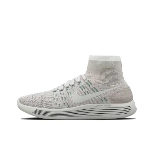 Nike LunarEpic Flyknit Амортизирующие шоки Противоскользящие высокие беговые кроссовки Женские Белые