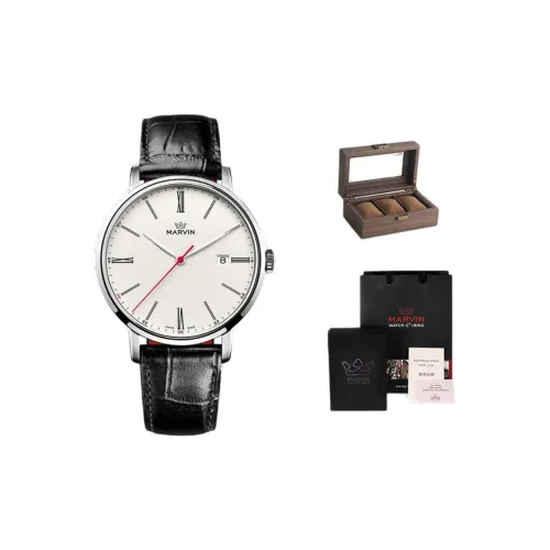 MARVIN Кварцевый механизм Мужские часы Циферблат Белый Корпус из нержавеющей стали Ремешок из коровьей кожи