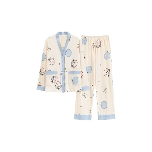 Сон Студенты Спальня Домашний Верхняя одежда Готовый Домашняя одежда Кардиган Повседневный Универсальный Женский Небесно-голубой