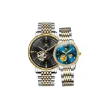 Стальной браслет с черным циферблатом для мужчин + стальной ремешок с синим циферблатом для женщин.