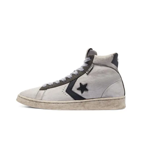 Конверс Pro Leather High Топ Противоскользящие Устойчивые к истиранию Высокие Кроссовки для скейтбординга Унисекс Серый Белый