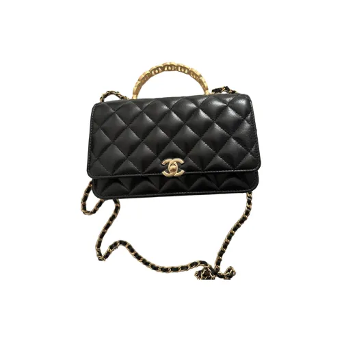 CHANEL Блестящая сумка через плечо из овечьей кожи кошелек женский черный