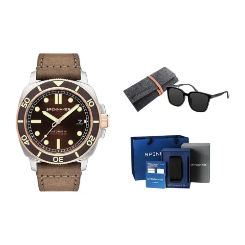 SPINNAKER Наручные часы Механический механизм Натуральная кожа Ремень Кофе Циферблат часов Мужские часы