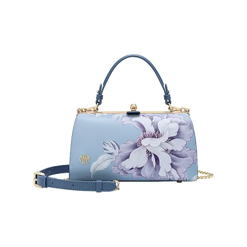 Ancient Yi Xi Коровья кожа Чонсам Ханьфу Клипсы Золото Пряжка Один Плечо Сумка Женская Солнечная гора Синий