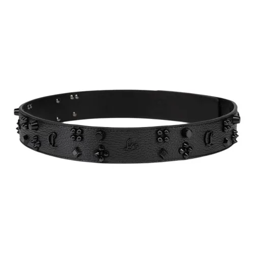 CL LUBOTING SPIKE Дизайн Телячья кожа Кожаные ремни Женские Черный Ширина 3,5CM