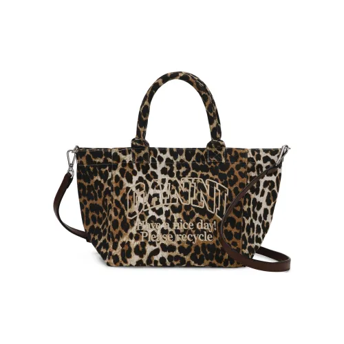 GANNI Переработанный хлопок Тоут Сумка Маленькая Женская с леопардовым принтом