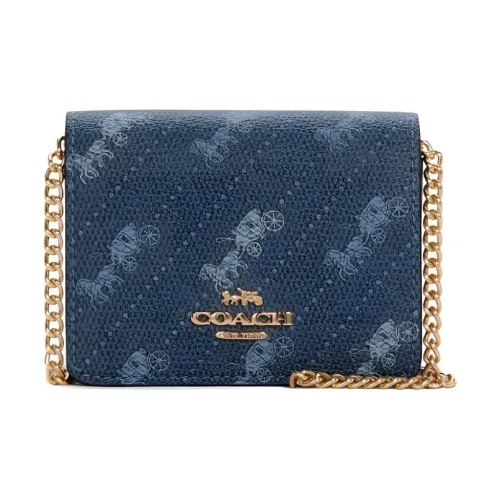 COACH Кожа Плечевая Сумка Сумка с Цепочкой Сумка через плечо Мини Женская Джинсовый Синий