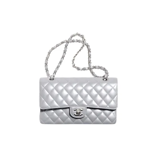 CHANEL Classic Flap CF Sheepskin Flap Bag Shoulder Bag Medium Women's Silver Gray CHANEL Classic Flap CF Овчина Сумка с клапаном Сумка через плечо Средний Женская Серебряный Серый