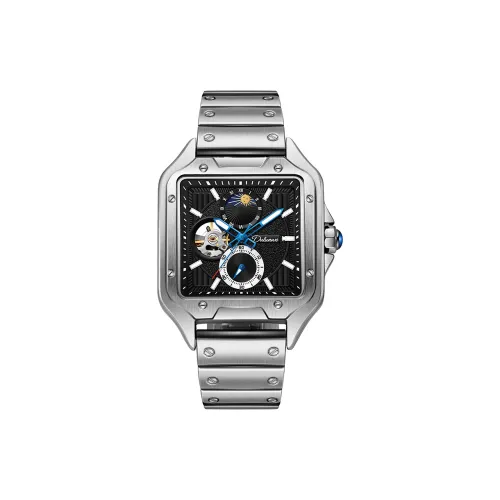 Dulunwe Автоматический Механический Механизм Нержавеющая Сталь Ремешок Часы Мужские Черный Циферблат