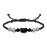 Черный браслет с бусинами в виде кошки, шнурок