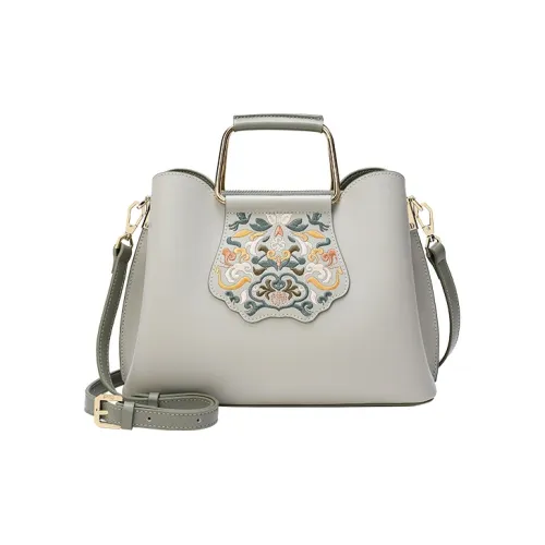 Ancient Yi Xi Коровья кожа Средний Aged MOTHER Чхонсам Одно плечо Сумка Женские Цвет нефритовой шпильки Асфальтовый серый