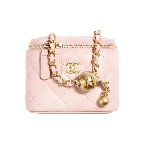 CHANEL Sheepskin Box Bag Makeup Bag Shoulder Bag Clutch Crossbody Bag Women's Light Pink