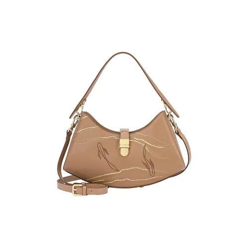 Ancient Yi Xi Коровья кожа Нишевая Вышивка Багетная сумка Чонсам Сумка на плечо Сумка Женская Коричневая