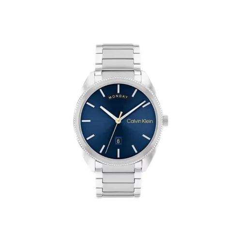 CALVIN KLEIN PROGRESS Collection Мужские часы Кварцевый механизм Стальной ремешок 42 мм Синий циферблат
