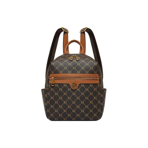 Geshiman ПВХ Рюкзак Большой Женский Кофейный Экрю