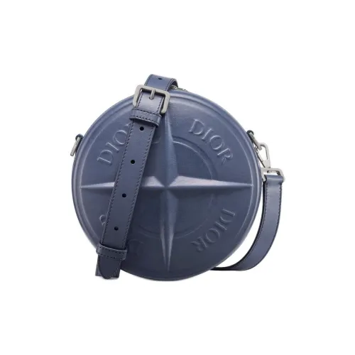 DIOR STONE ISLAND Коллаборация Гладкая коровья кожа Маленькая круглая сумка Сумка через плечо Мужская Синяя