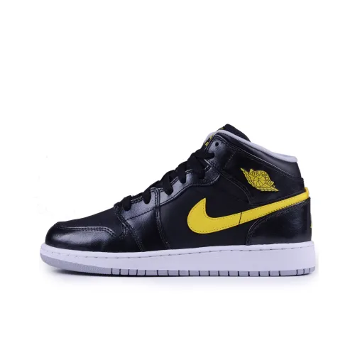 Jordan Air Jordan 1 Амортизация Износостойкий Высокий Топ Винтажные Баскетбольные Кроссовки Мужские Черные Желтые