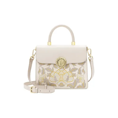 Ancient Yi Xi Коровья кожа Вышивка Чонсам Портативная Сумка Mom Премиум Сумка через плечо Женская Экрю